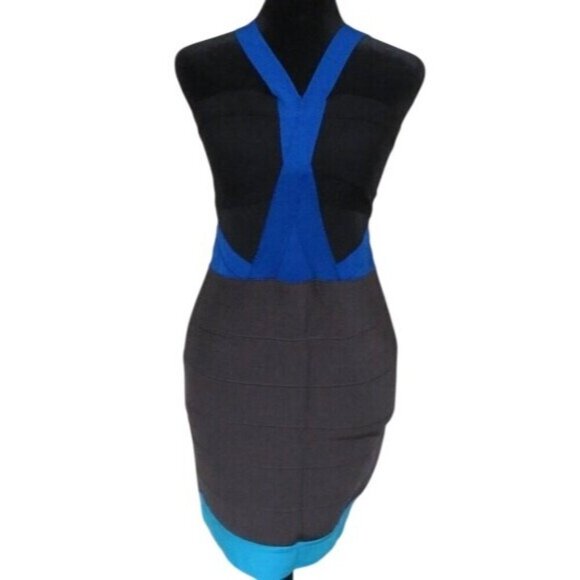 Herve Leger Color block Bandage Mini Dress CrissCross Bodycon Icon  NWT Large 10 - Picture 1 of 14